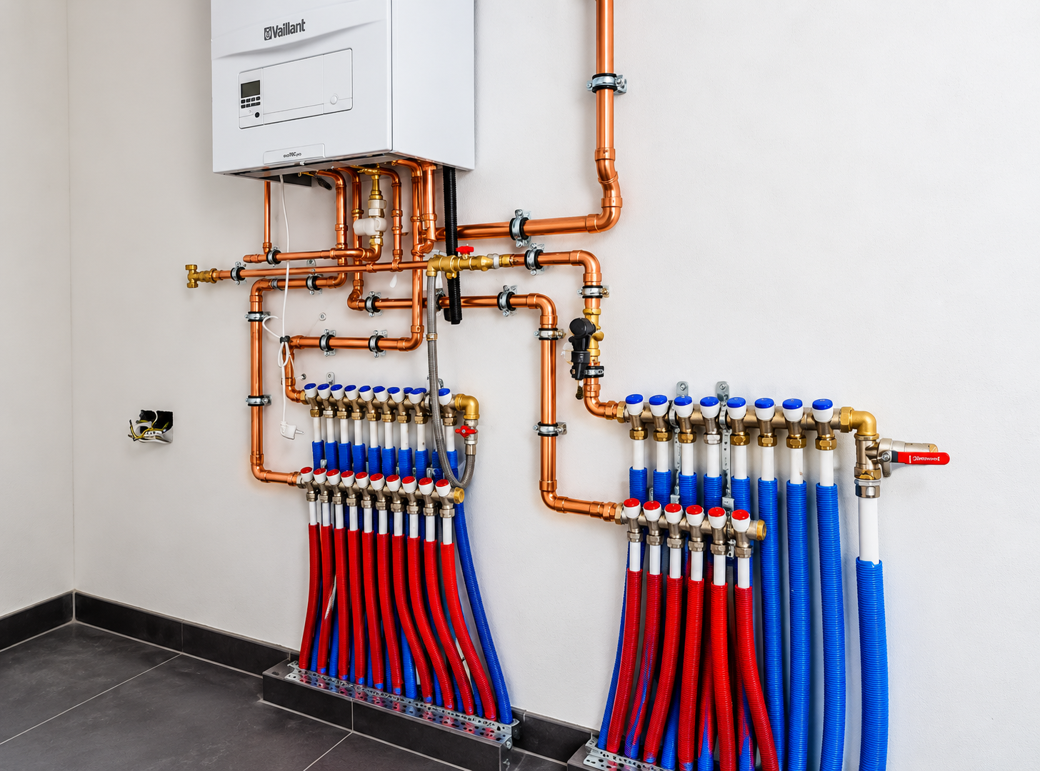 Moderne cv-installatie met koperen leidingen